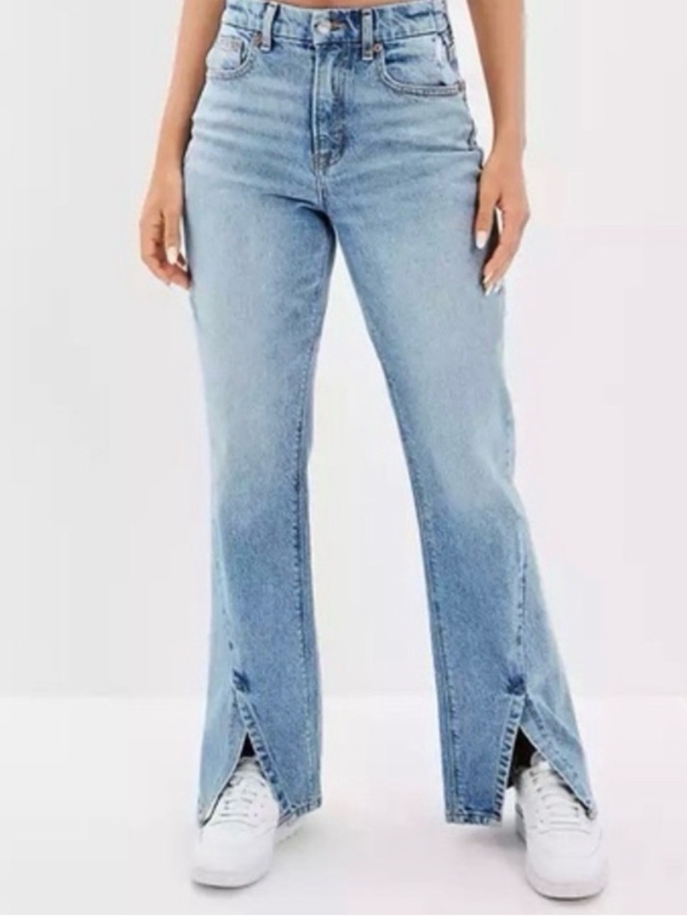 American Eagle 90s Bootcut Jeans Split Hem Distressed, Size 0 Short